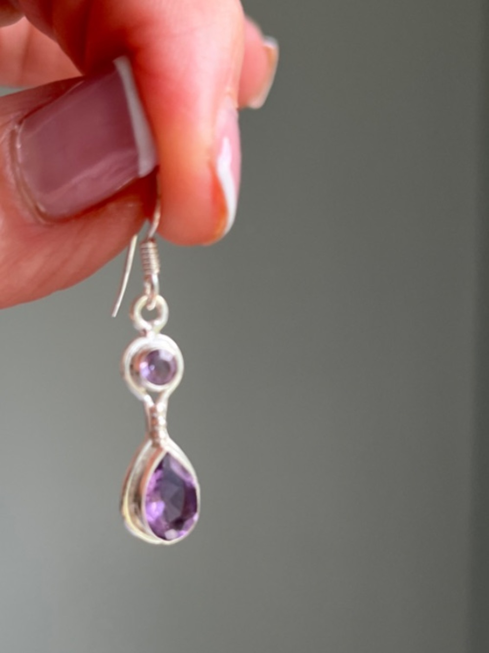 Amethyst in Sterling Silver Drop Earrings - Purple Gemstone - Picture 3 of 5
